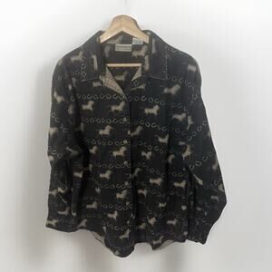Vintage Coldwater Creek Horse Print Shirt Black Equestrian Westerncore Cowgirl
